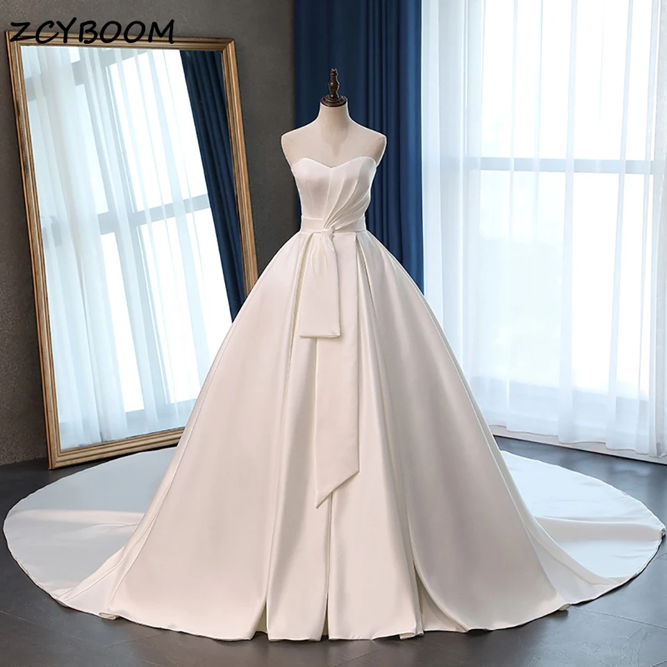 

Elegant Satin Pleated Sweetheart Ball Gown Wedding Dresses 2024 Sleeveless Lace Up Back Princess Bridal Gowns Vestido De Novia