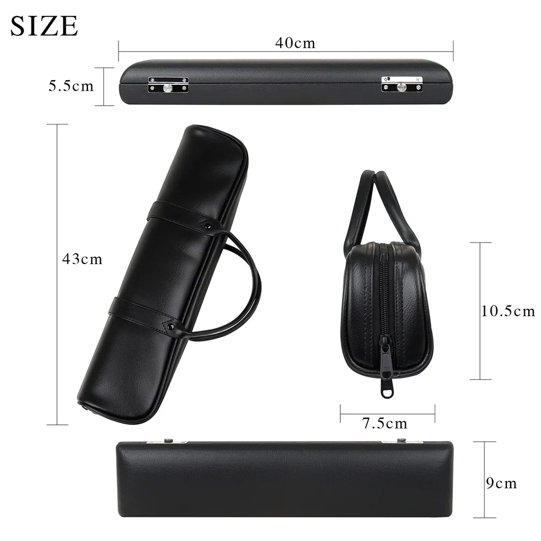 16 Holes Flute Bag Portable Waterproof Leather Flute Case Cover Carrying Bag Black Shoulder Strap Instrument Flute Accessories