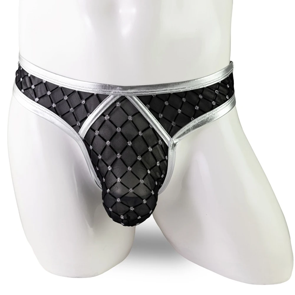 Perspective Grid Mesh Mens Underwear Intimate Briefs Low Waist G-String Thongs Bulge Pouch Panties Male Underpants