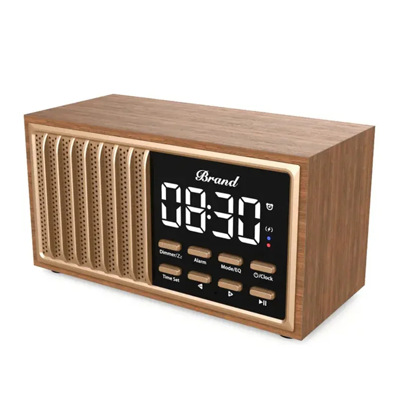 Portable Wooden Retro FM Radio Wireless Bluetooth Speaker Support Handsfree Call Music Player Alarm Clock TF Card USB Drive