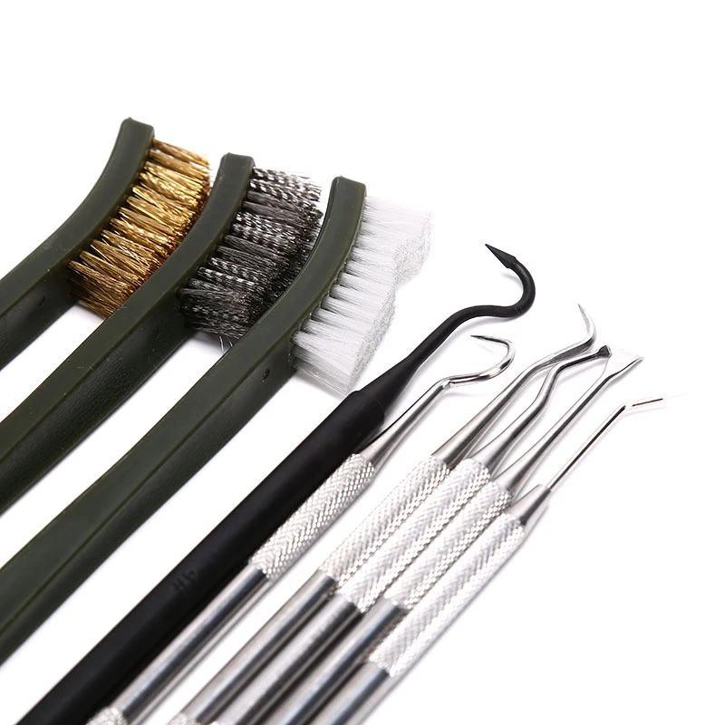 9Pcs Gun Cleaning Kit Double End Brass Nylon Steel Wire Brush Metal Polymer Pick Set Bristle Brushes