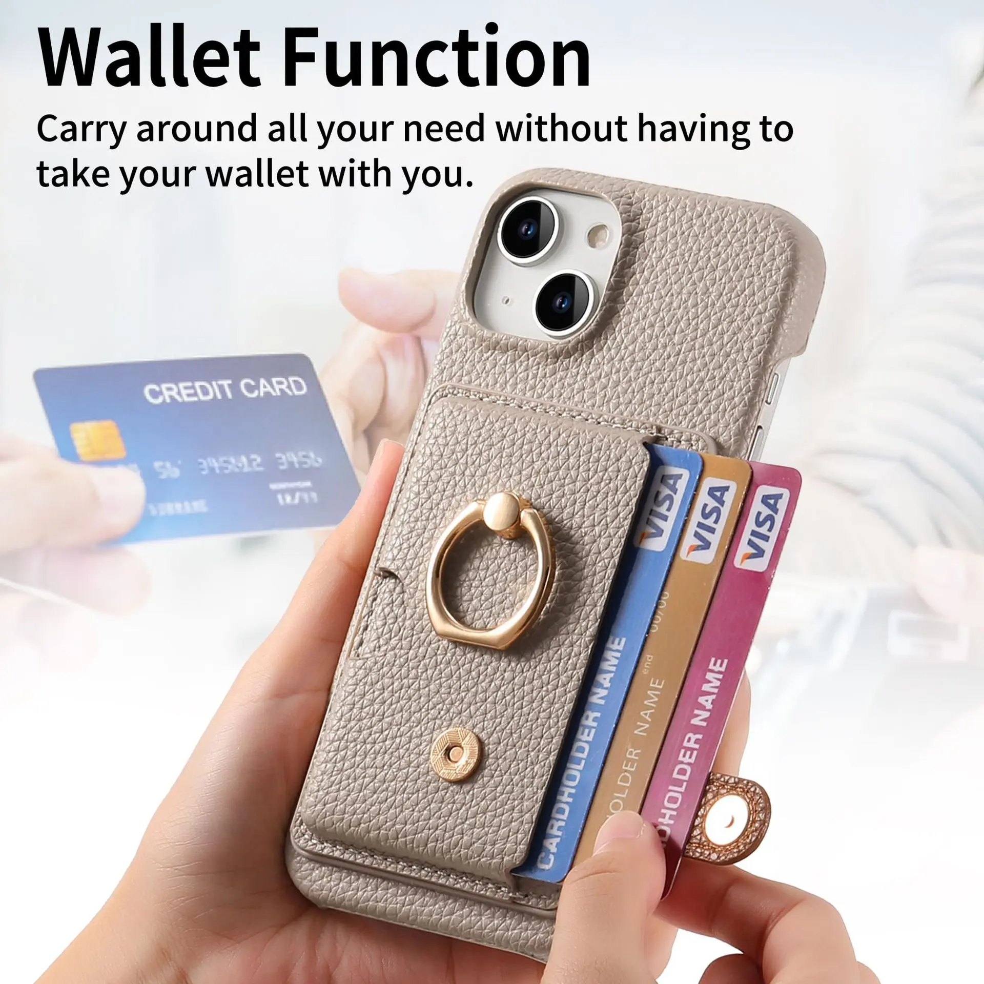 Leather Ring Support Phone Case for IPhone 17 Air 16E 18 16 15 14 13 12 11 Pro Max Plus Wallet with Card Holder Shockproof Cover