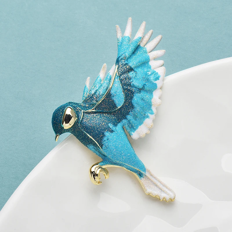 Wuli&baby Lovely Hummingbird Brooches For Women Unisex 2-color Enamel Fast Bird Animal Brooch Pins Gifts