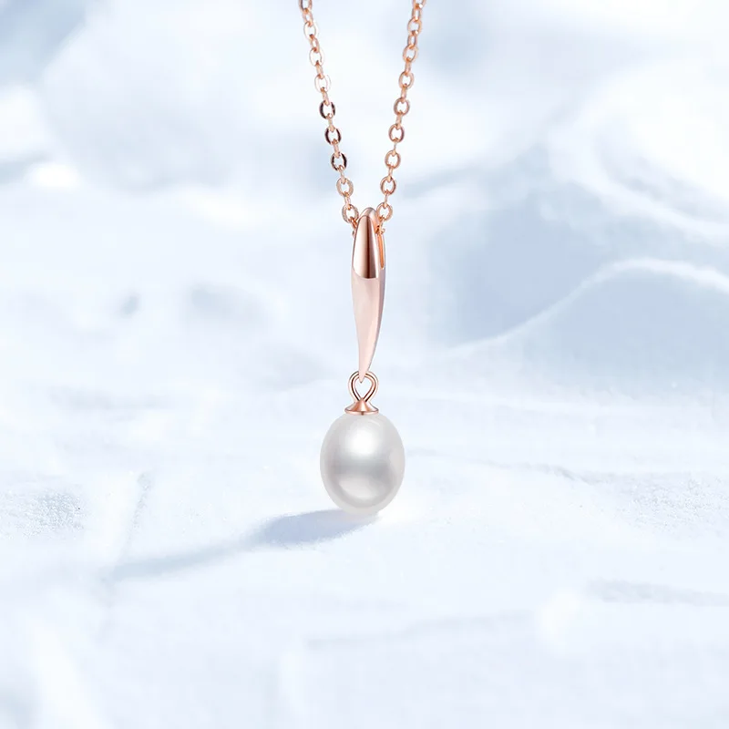

Platinum PT950 18K Gold Necklace, Freshwater Pearl Necklace Pendant, Versatile Temperament, Collarbone Chain, Champagne Gold