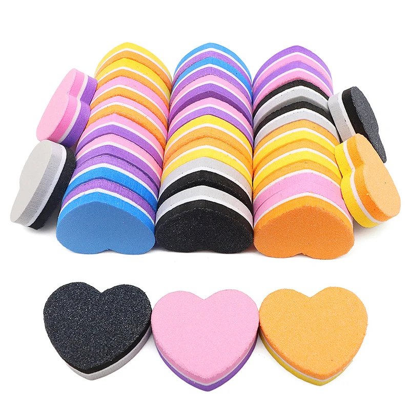 10Pcs Love Washable Nail File Sponge Block Sanding Multicolour Double Sided Polishing Tools Nail Care