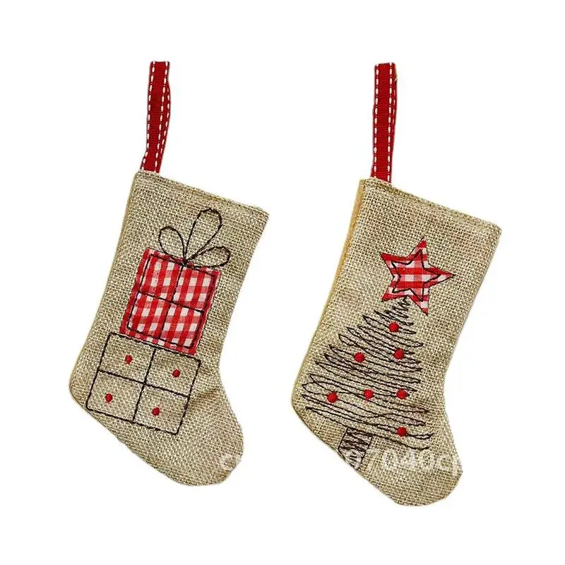 

New product Christmas decoration linen embroidered socks Christmas decorations Christmas socks Christmas tree pendant