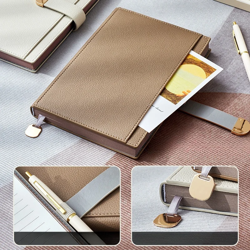 A5 Simple Business Office Study Work Meeting Record Notebook 128 Sheets Thicken Soft Pu Leather Daily Plan Diary Notebook