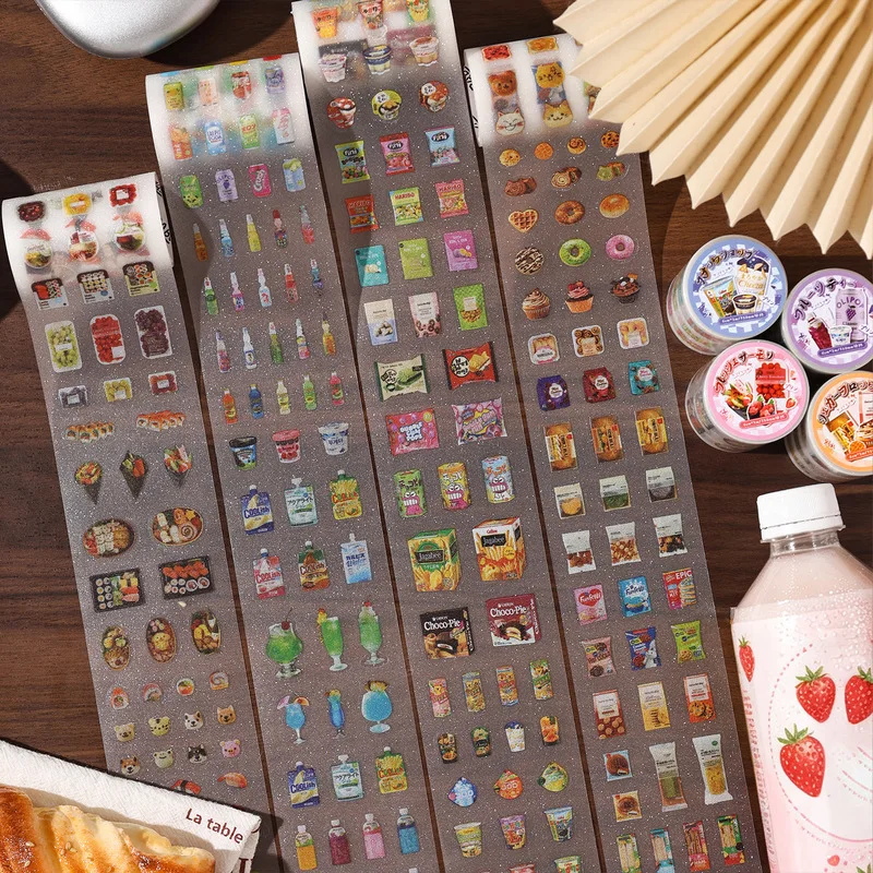 1toll/6x200cm Vintage Snack Pattern Glitter Sand Decor Tape Stickers, Sparkly Retro Food Washi Tape for Handmade Scrapbooking