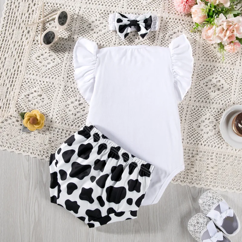 3Piece Sets Summer Newborn Girls Clothes Cartoon Cute Short Sleeve Bodysuit+Shorts Baby Clothing Toddler Boutique Outfits BC1806