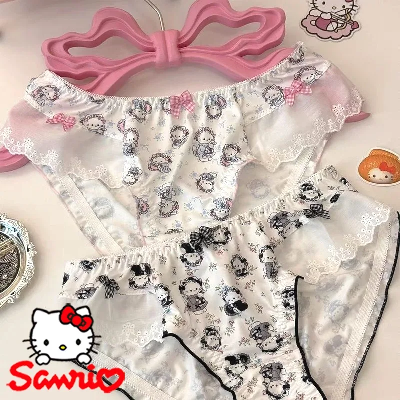 

Sanrio Hello Kitty трусы мультфильм японская девушка Лолита милый бант кружевные треугольные брюки модные женские дышащие трусы с принтом