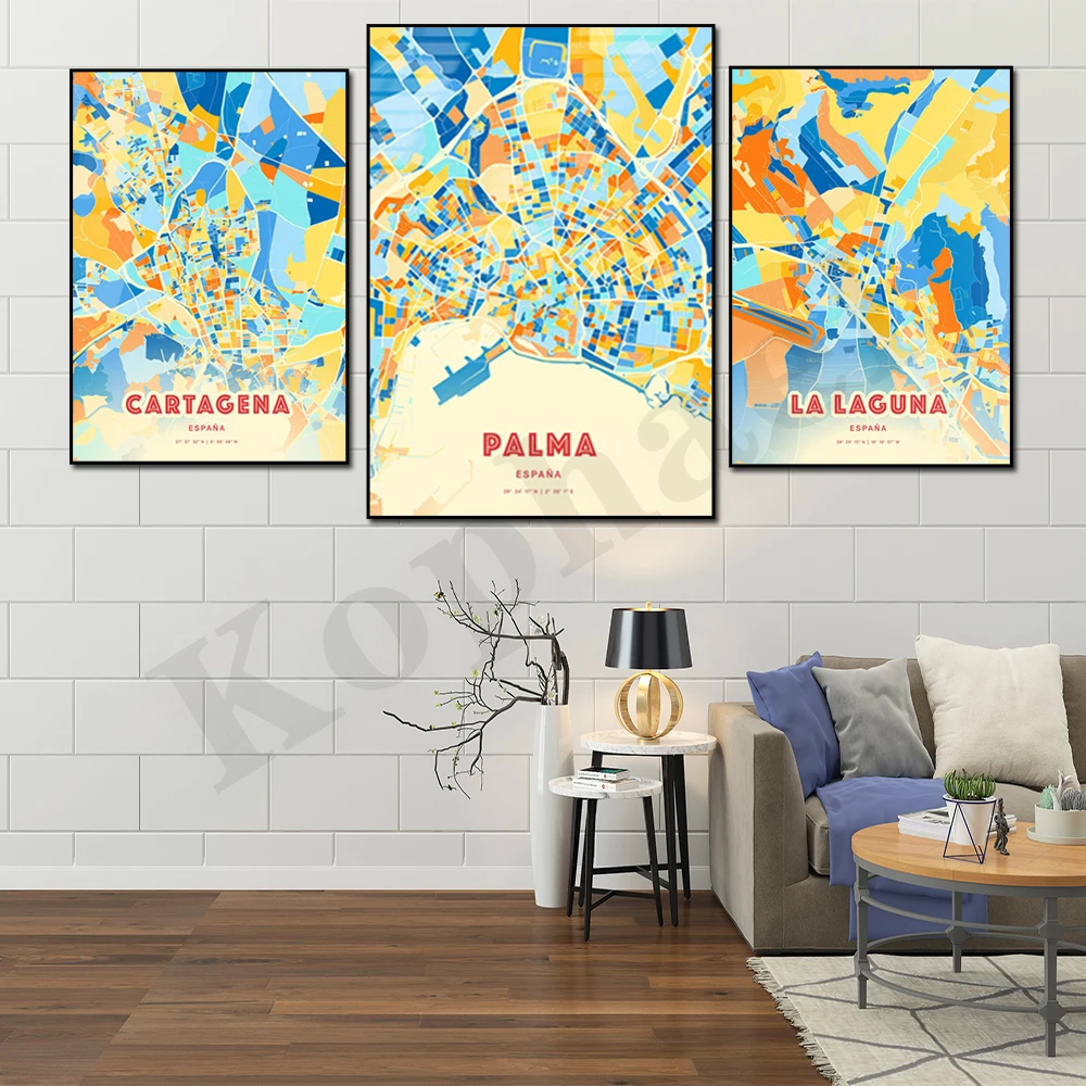 

Murcia Ourense Tagena San Blas Algeciras Valencia Laguna Spain City Color Map Wall Decor Poster