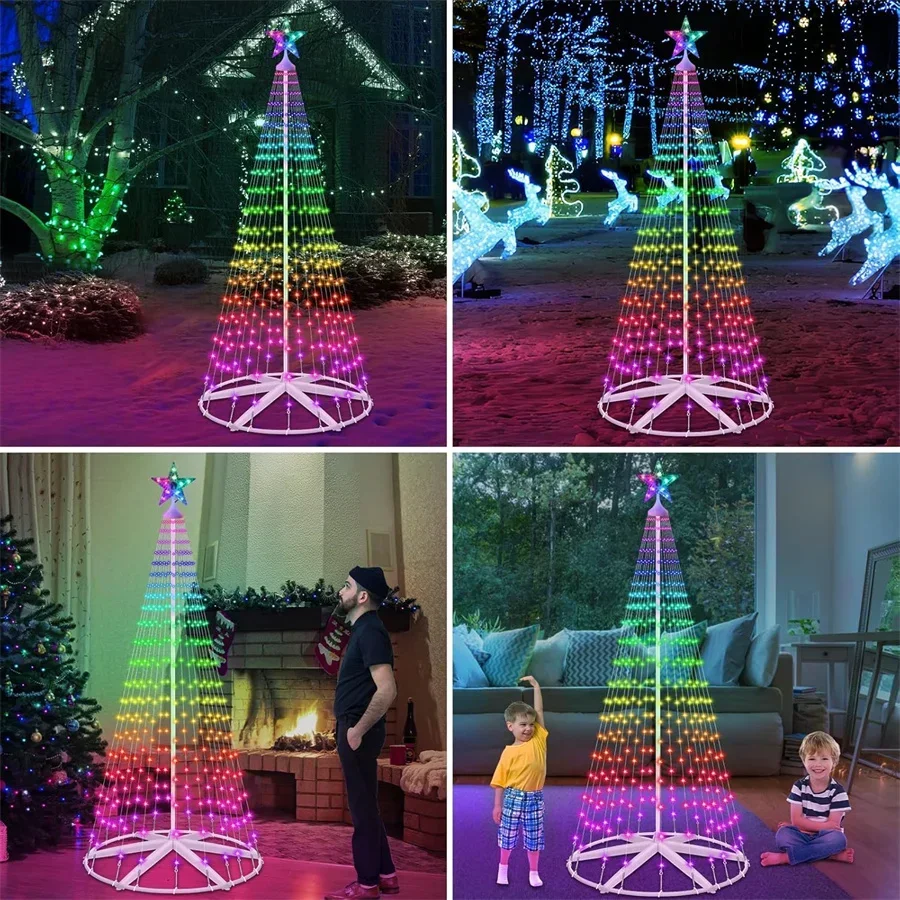 1.5m 2.1m controle de aplicativo inteligente iluminado árvore de natal pré-iluminado cone luz da árvore diy árvore artificial guirlanda luz natal mostrar