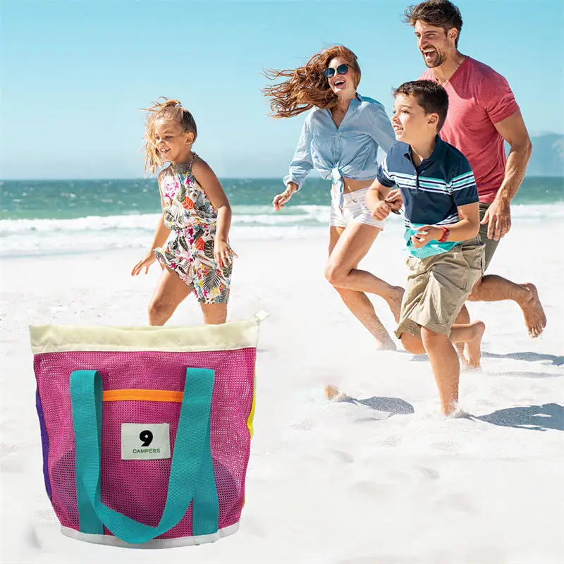 Outdoor Beach Mesh Bag Sand Away Foldable Portable Kids Beach Clothes Bags Toy Storage Sundries Organiser Bag Backpack