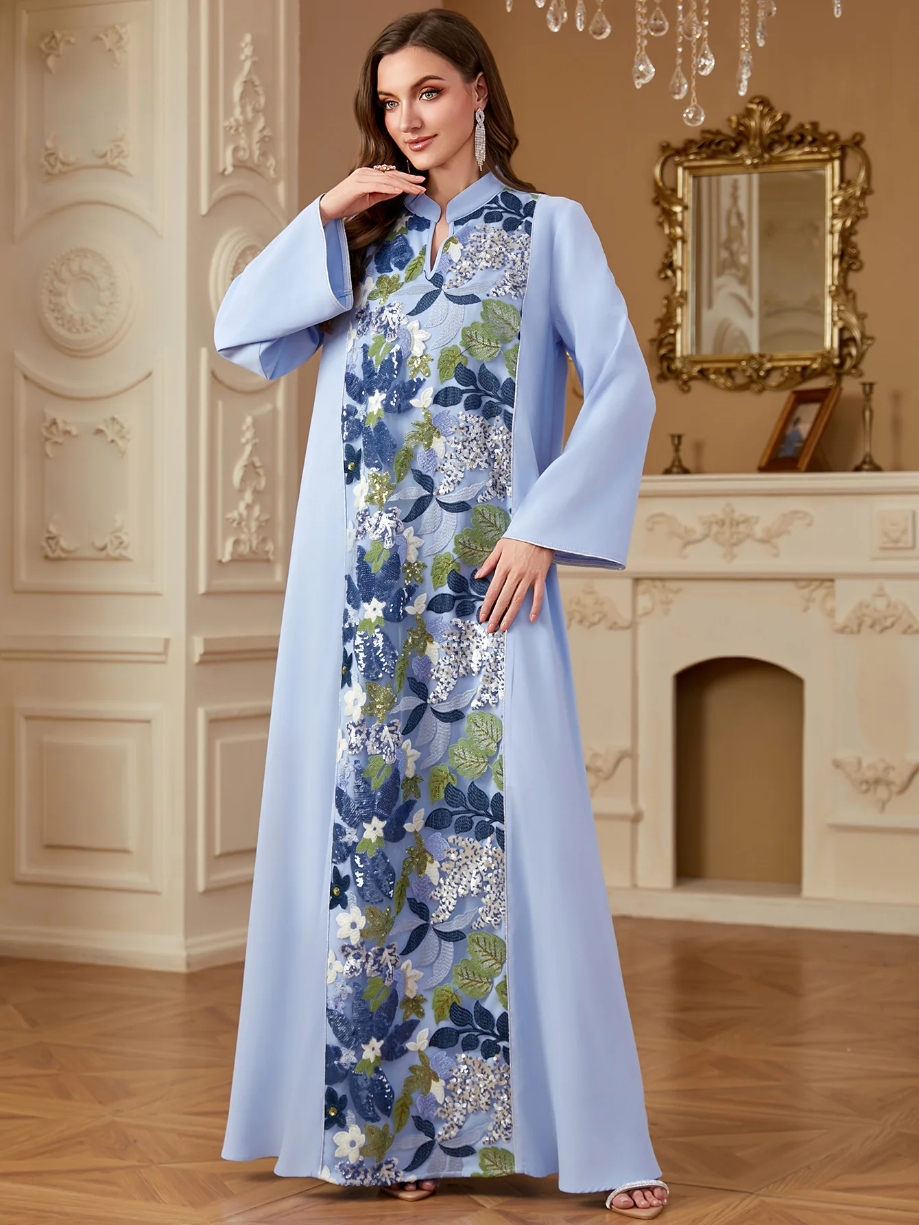 

2025 New Fashion Muslim Dress for Women Dubai Abaya Sequin Embroidery Jalabiya Islam Clothing Turkey Kaftan Marocain Femme Robe
