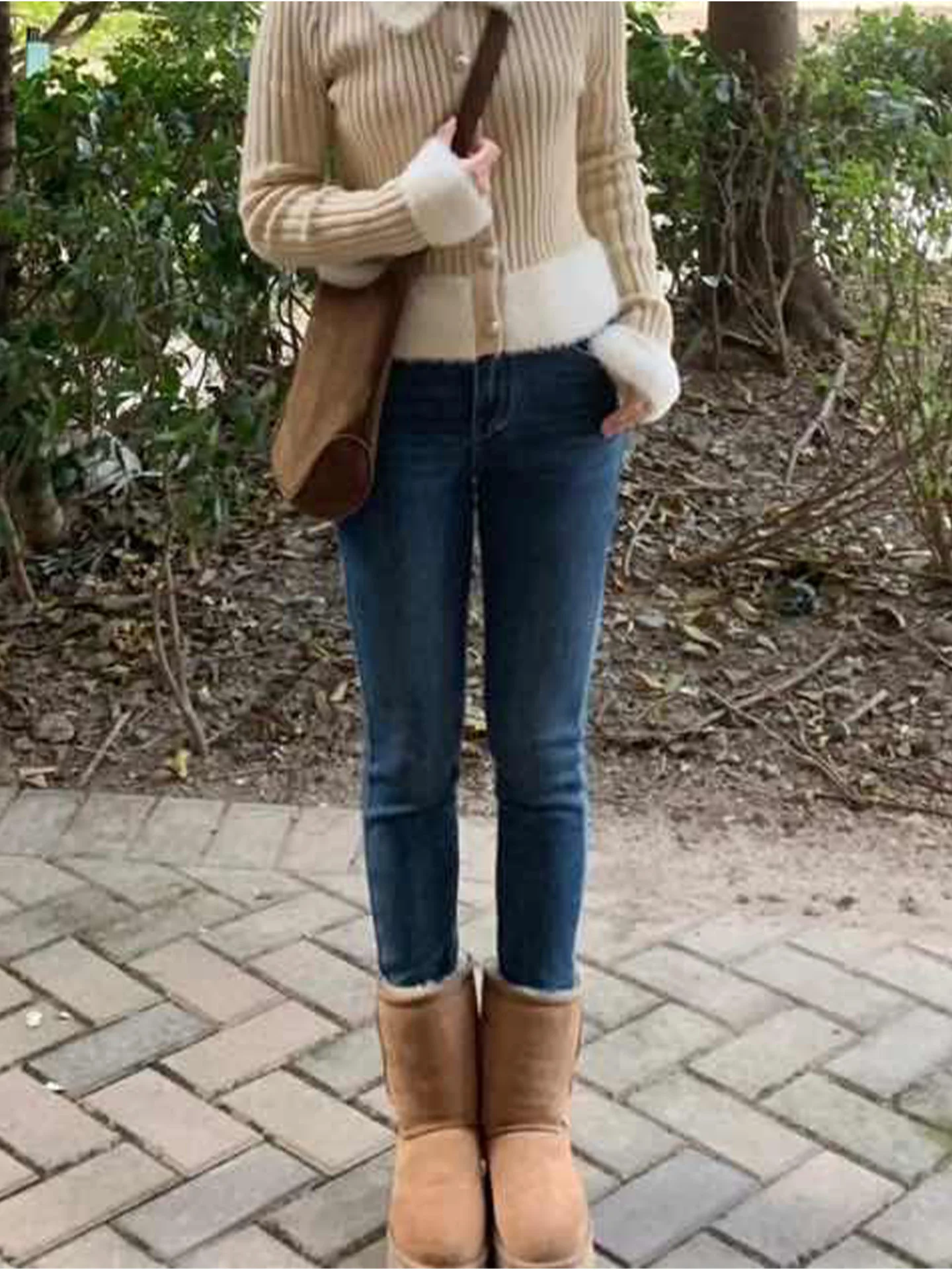 Women's Fce Lined Thiened Skinny Jeans Low Waist Distred Denim Pants Autumn Winter Faion Retro Pencil Jeans