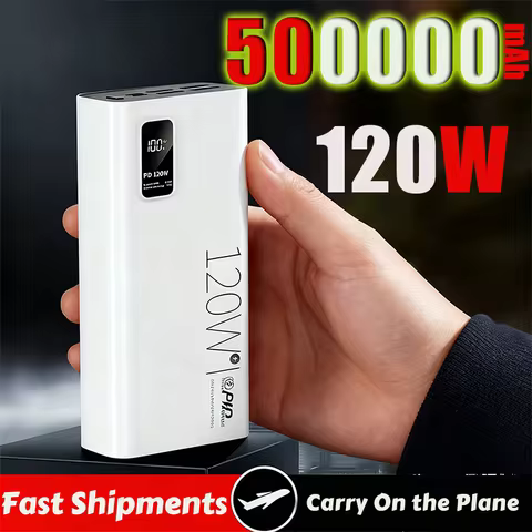 120W 500000mAh Power Bank High Capacity Super Fast Charging Battery Charging Powerbank For IPhone Huawei Samsung