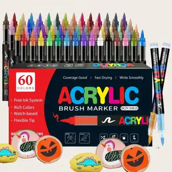 12-120 Colors Acrylic Paint Pens Markers Brush Tip Paint Markers For Rock Painting Wood…