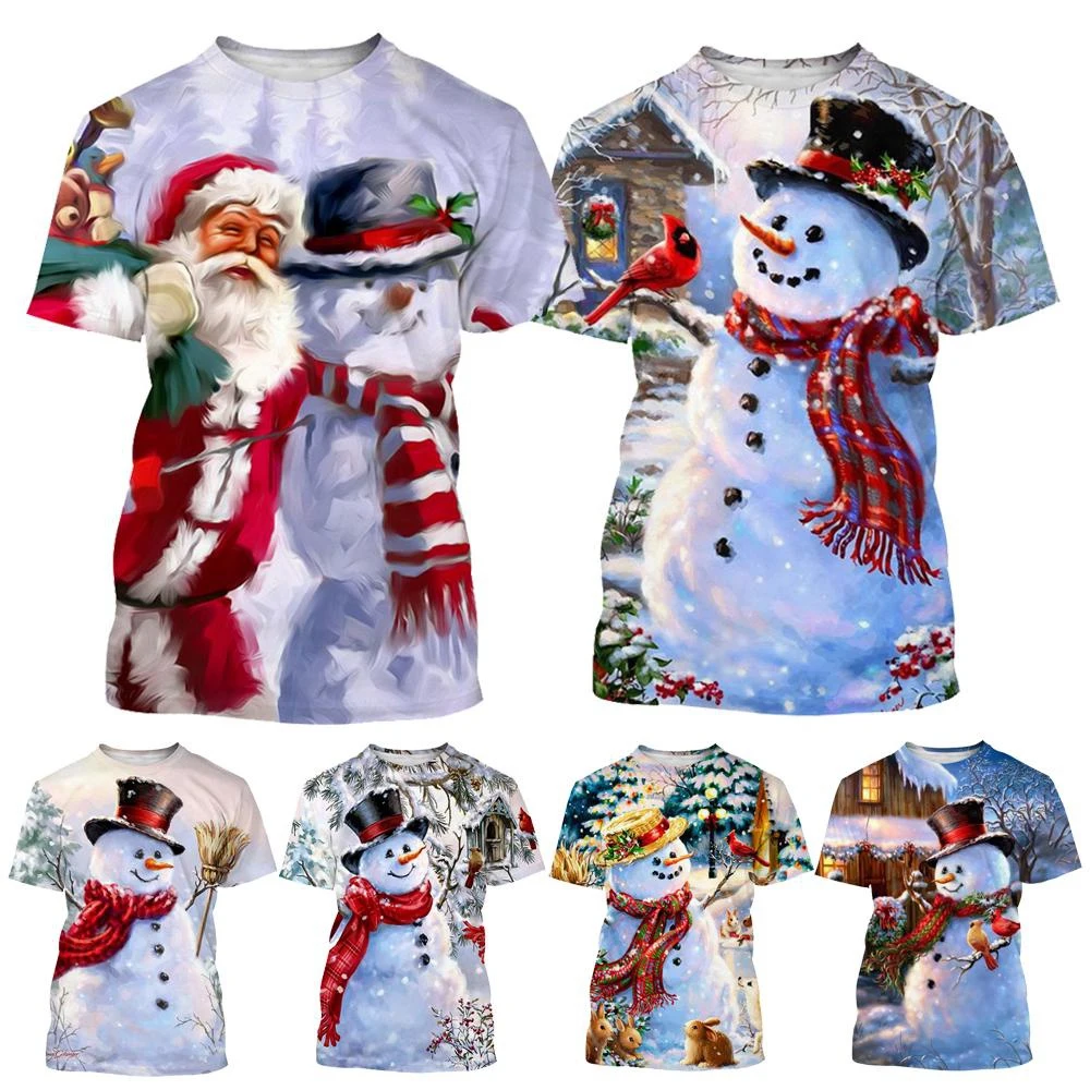 Summer Fashion Creative 3D Printed Christmas Snowman Cute Pattern Personalized Warm T-shirt