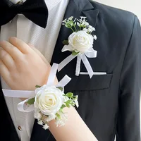 Rosas de seda blancas para bebé, accesorios de boda, pulseras de ramillete de muñeca, flores artificiales para damas de honor, ojal