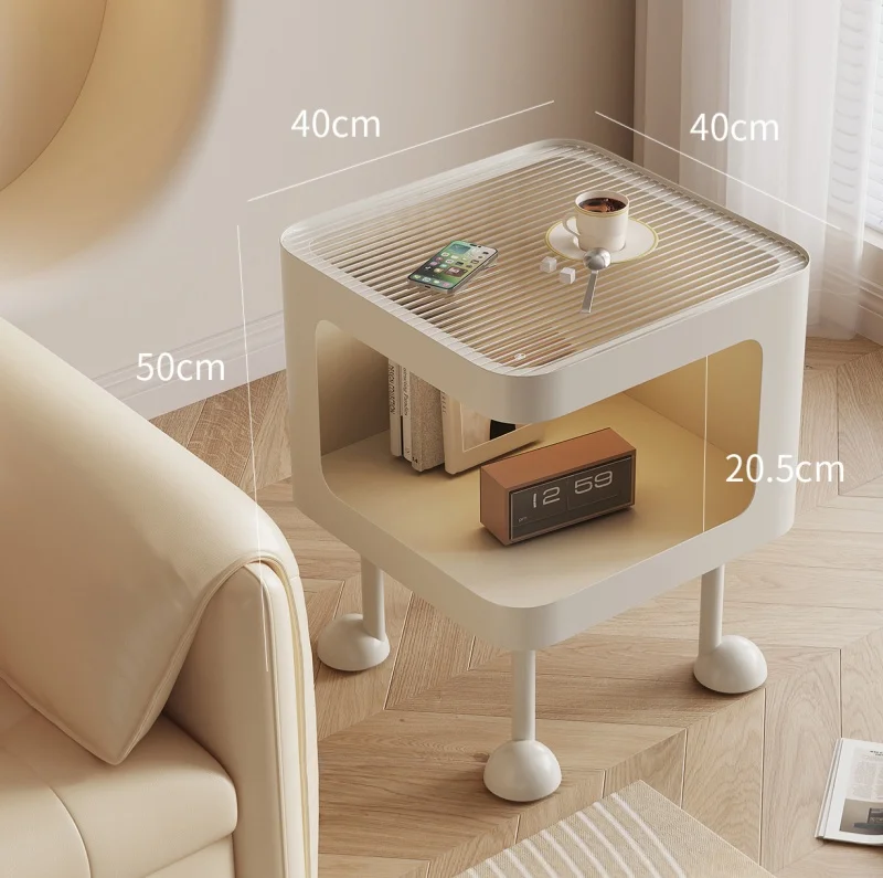 

*Cream-style Bedside Table with Light, Household Bedroom Nightstand, Storage Shelf, Small Coffee Table, Minimalist Side Table