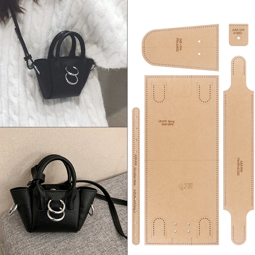 1 conjunto de molde de papel kraft DIY para fazer mini bolsa criativa, molde de padrão de design em papel, molde de couro com furo para costura.