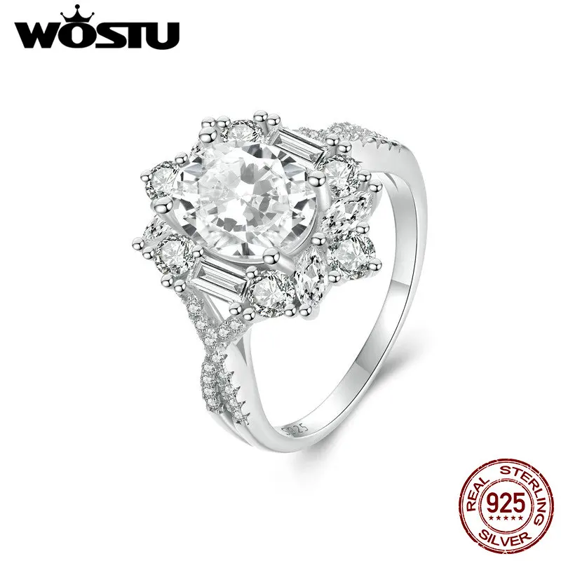 WOSTU 2Ct Oval Moissanite Wedding Flower Ring Women s925 Silver Sparkling Diamond Cut Engagement Promise Rings Anniversary Gift