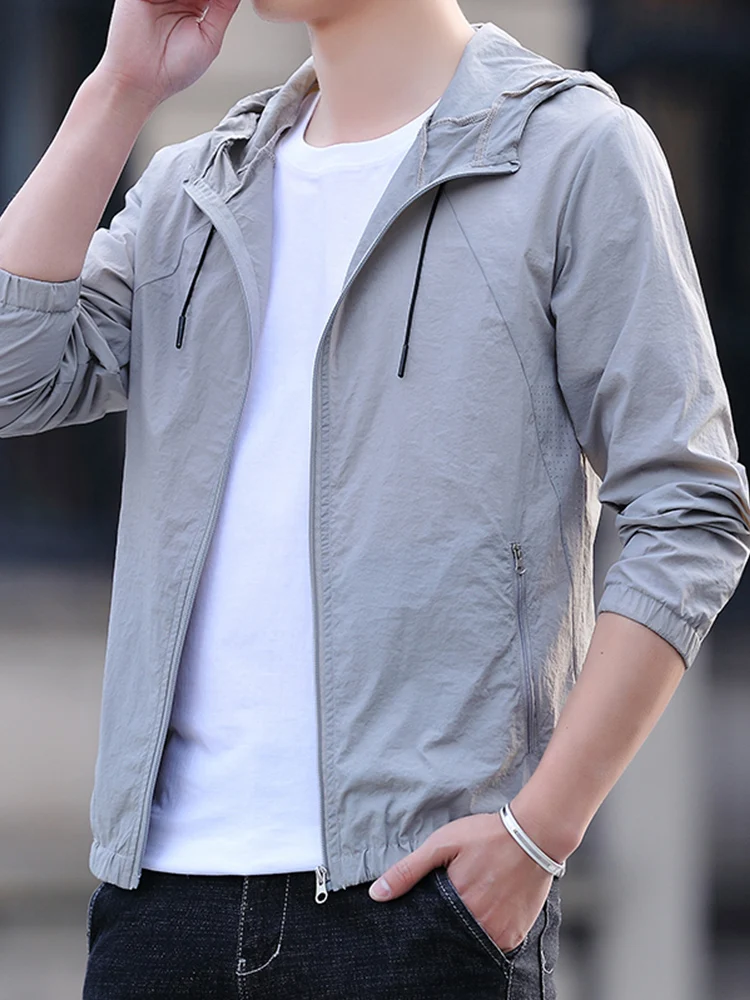 

Summer Men's Loose Breathable Lightweight Hooded Sun Protection Outerwear Ice Silk Thin Qui Dry Outdoor Jaet Youth Faion