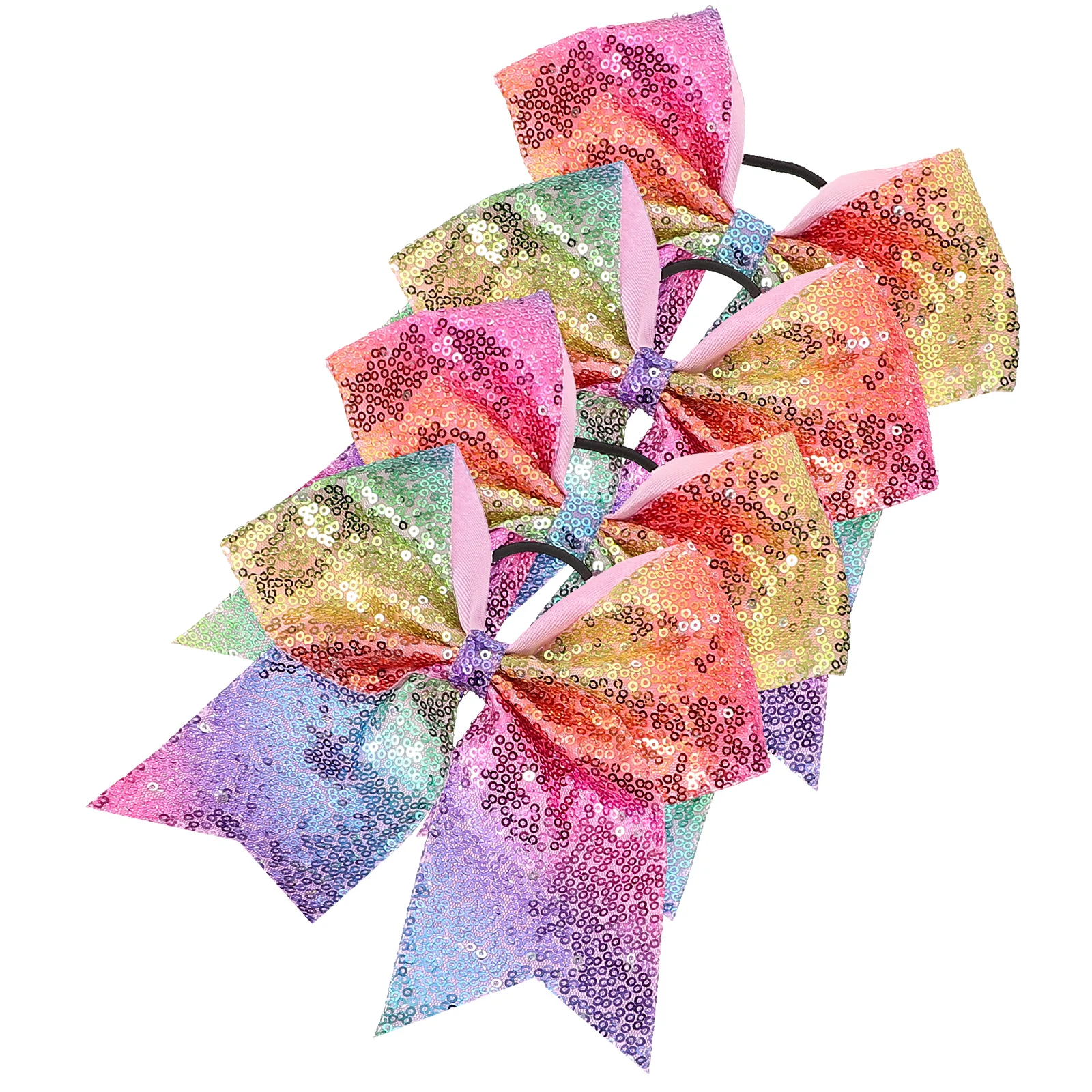

4pcs Sequin Bow Hair Ties Glitter Ribbons Elastic Scrunchies Cheerleader Bows Hair Accessories Girls Shiny Bows Bright Color
