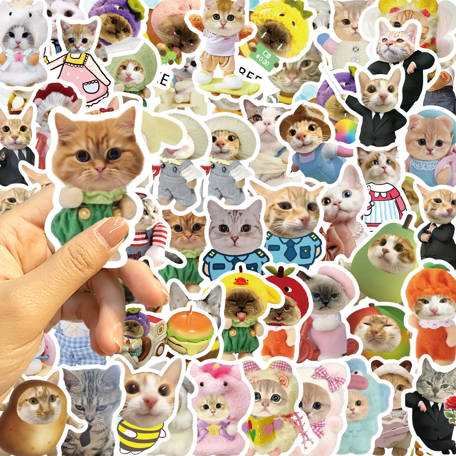 62PCS Funny Cat Stickers Cartoon Cute Decals Toy Stationery Guitar Phone Bicycle Laptop Luggage Car Graffiti Kids Sticker