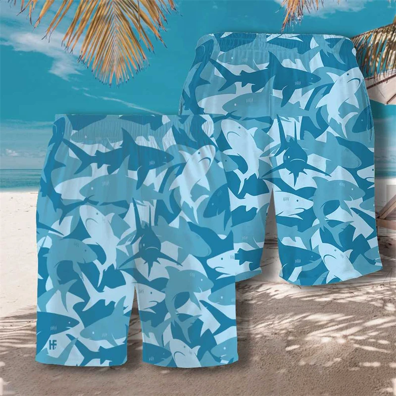 Shark Graphic Beach Shorts Mens 3D Printed Surfing Board Shorts Summer Hawaii Swimsuit Hawaiian Oversized Trunks Man Ice Shorts