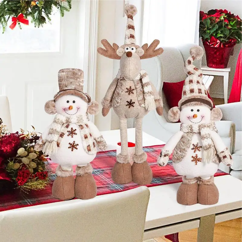 Standing Christmas Doll Telescopic Reusable Plush Figurine Christmas Decorations For Front Door Couch Fireplace Bedroom