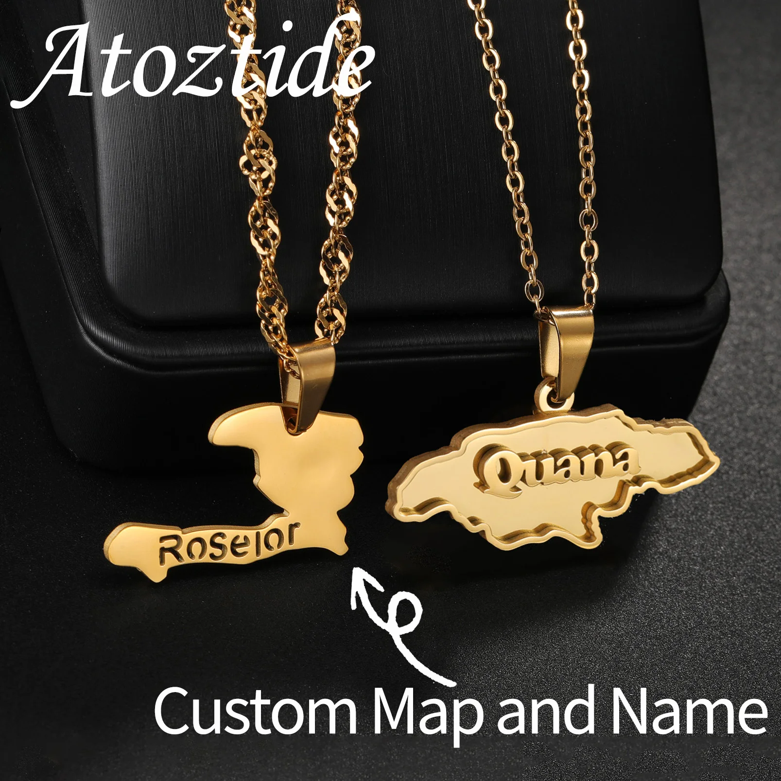 

Atoztide Custom Name Necklace for Women Welding Map Pendnat Nameplate Stainless Steel Jewelry Choker Chain Personalized Gift