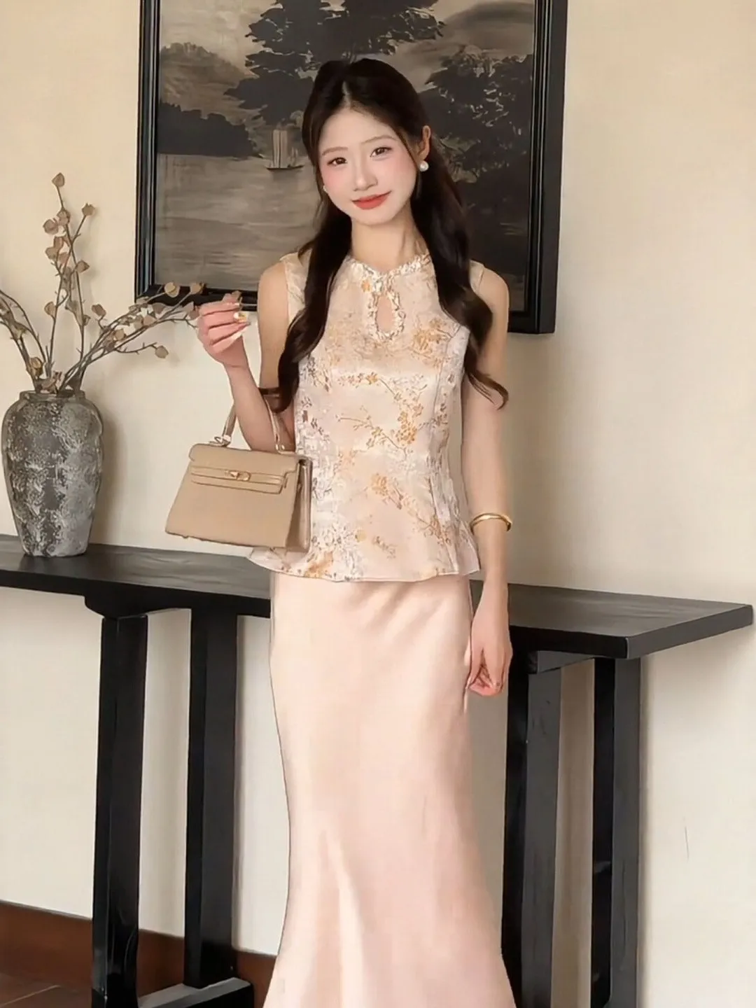 

New Chinese Style Retro Fashion Set Ultra Beautiful Sleeveless Top Bodycon Skirt Two Piece Set Summer 2026 Women's Wear
