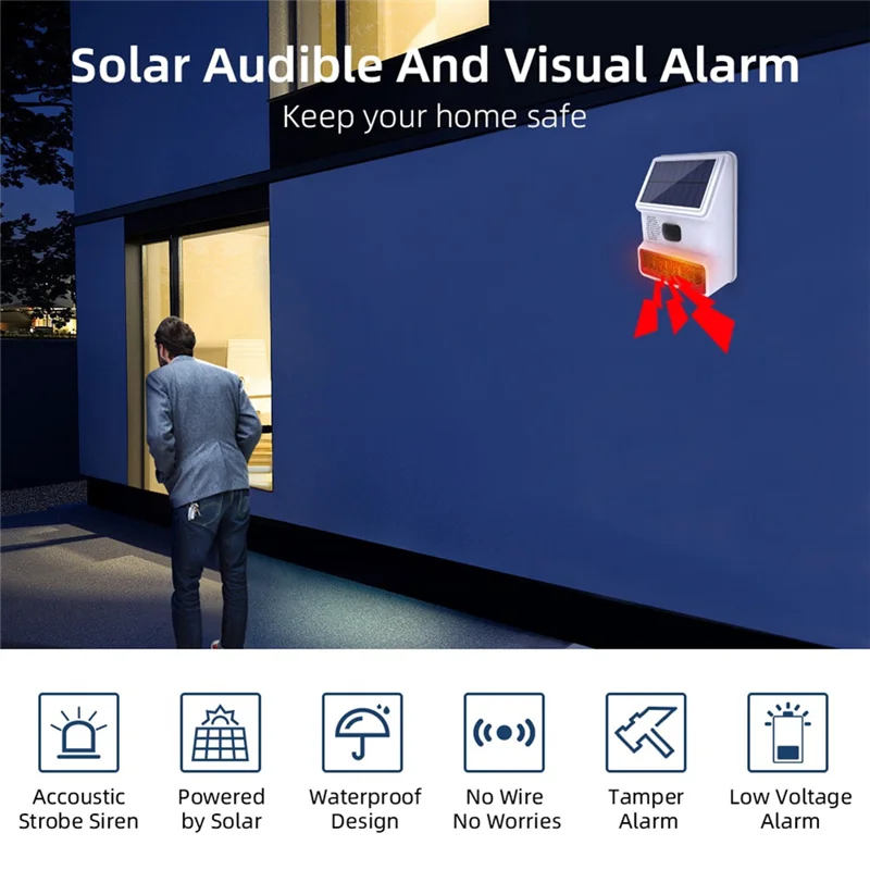 【Shopper’S Favorite】433MHZ Wireless Solar Siren Sound Light Alarm Outdoor Horn With Remote For PGST GSM Home Security System