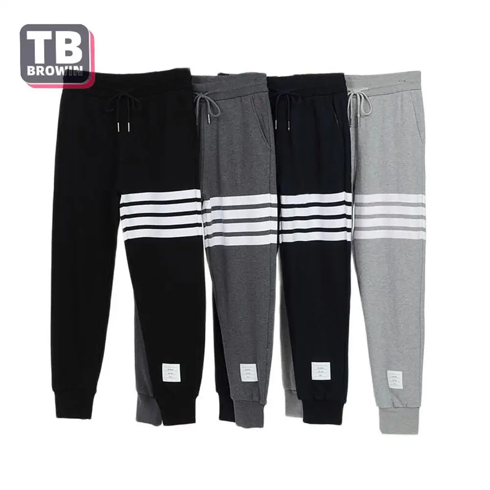 TB BROWIN thom-pantalones de chándal deportivos informales para hombre, pantalones ajustados de punto de algodón a rayas de cuatro barras, primavera