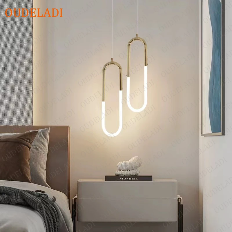 Imagem -05 - Tubo Led em Forma de u Lâmpada Suspensa Latão Preto Simples Cabeça Dupla Longa Linha Cabeceira Suspensão Luminárias