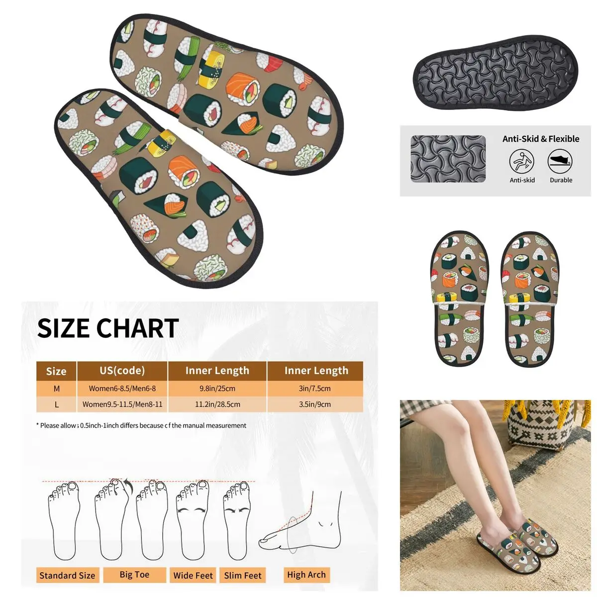 

Onigiri Sushi Food Pattern Men Women Furry slippers,Warm pantoufle homme Home slippers