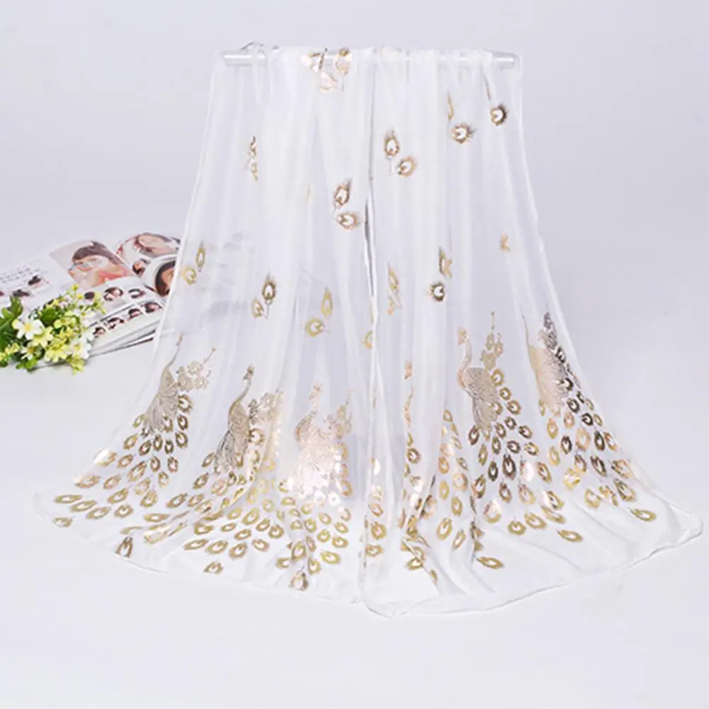 Peacock Print Summer Women Chiffon Scarf High Grade Light Fashion Sunblock Scarf Long Lady Scarf Shawl Beach Towel Silk Scarves