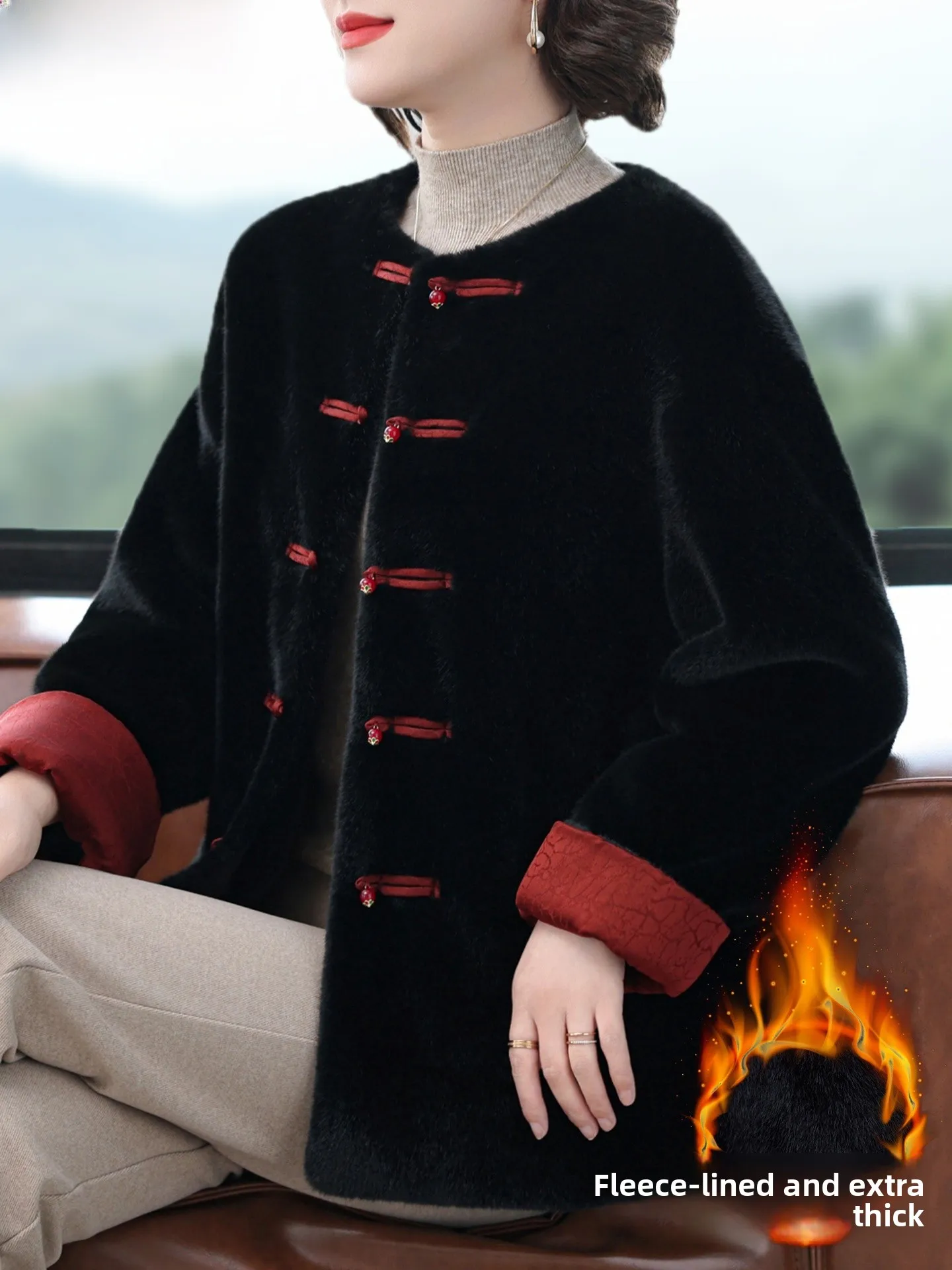 

Новое китайское зимнее пальто для женщин среднего возраста, из норкового бархата, в стиле Тан, с меховой подкладкой, осенне-зимнее