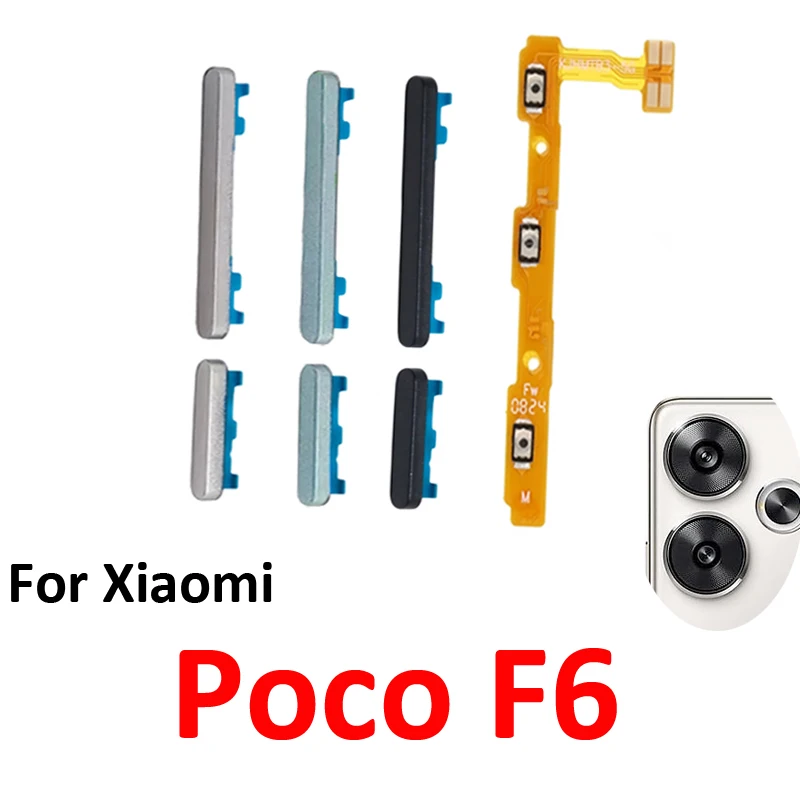 For Xiaomi Poco F6 Phone Power Volume Button On Off Up Down External Side Key Internal Flex Cable Repair Parts Black Green Gold