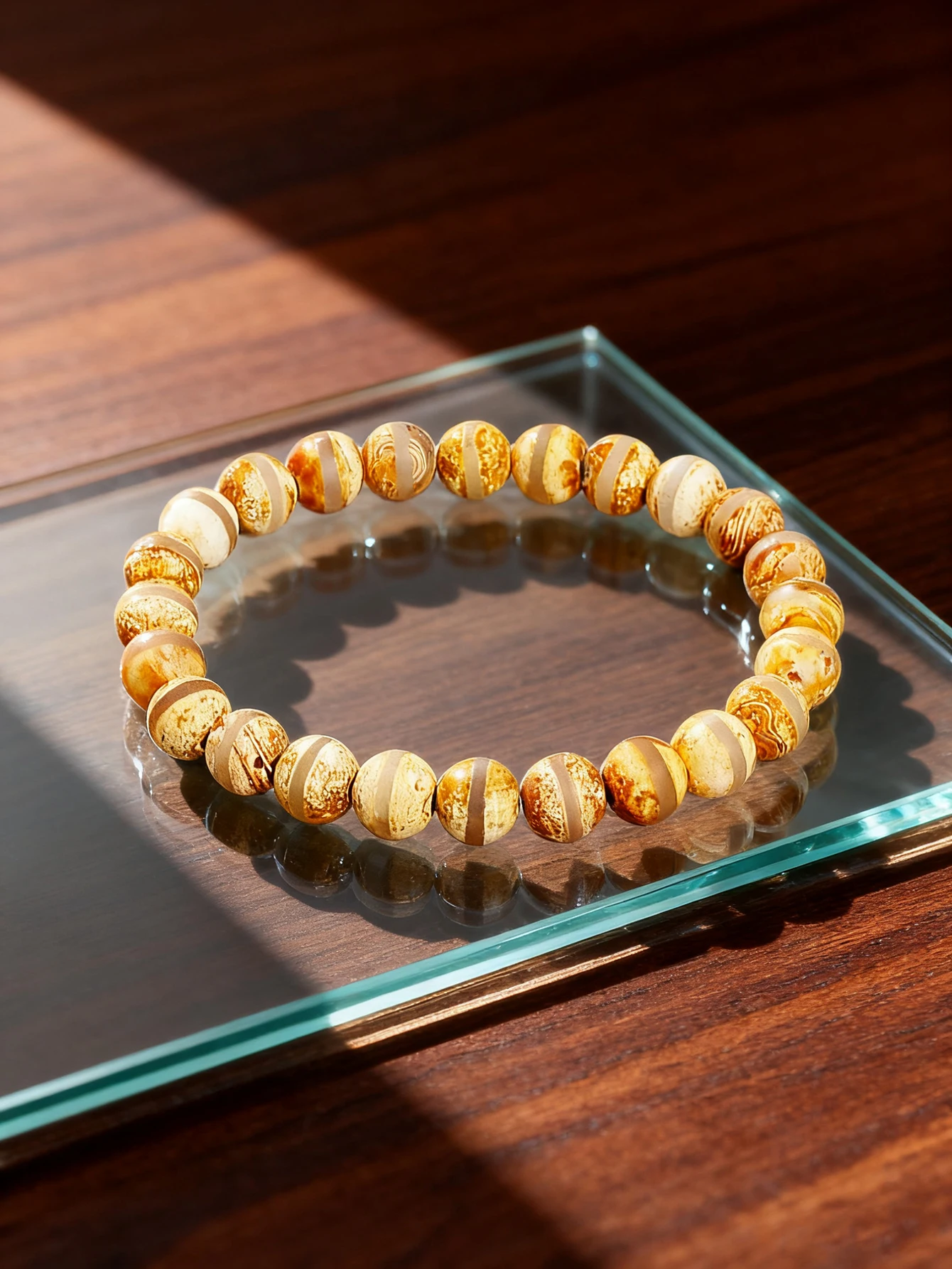 

Natural Stone Beaded Bracelet Vintage Agate White Striped Agate Antique Bead with Reiki Healing Energy Charm for Balance Jewelry