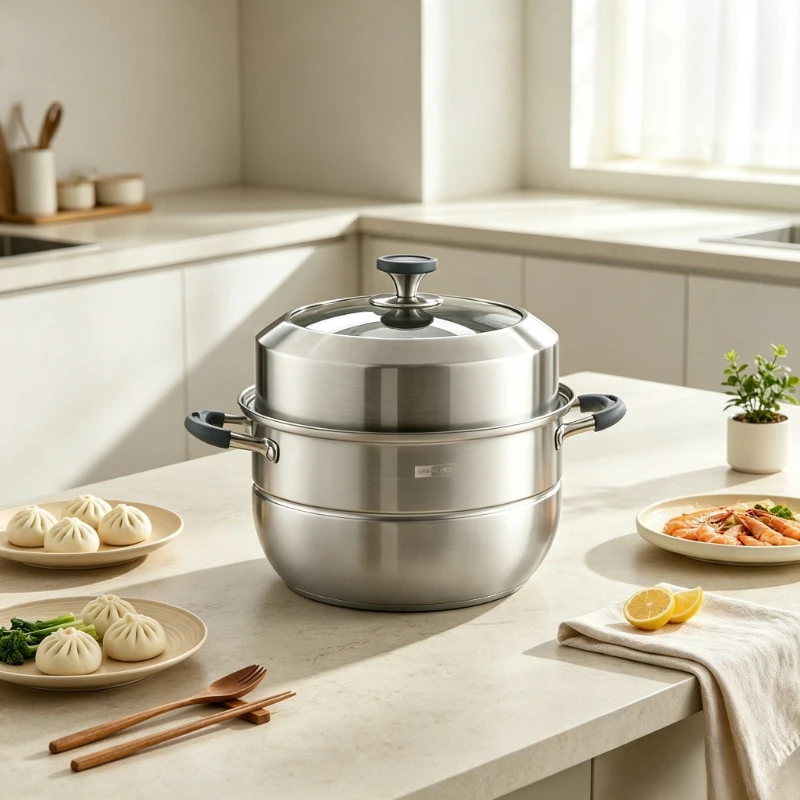 304 Stainless Steel Double Layer Steamer Soup Pot Thickened Stockpot with Glass Lid for Gas Stove Family Daily Meal Prep 찜솥