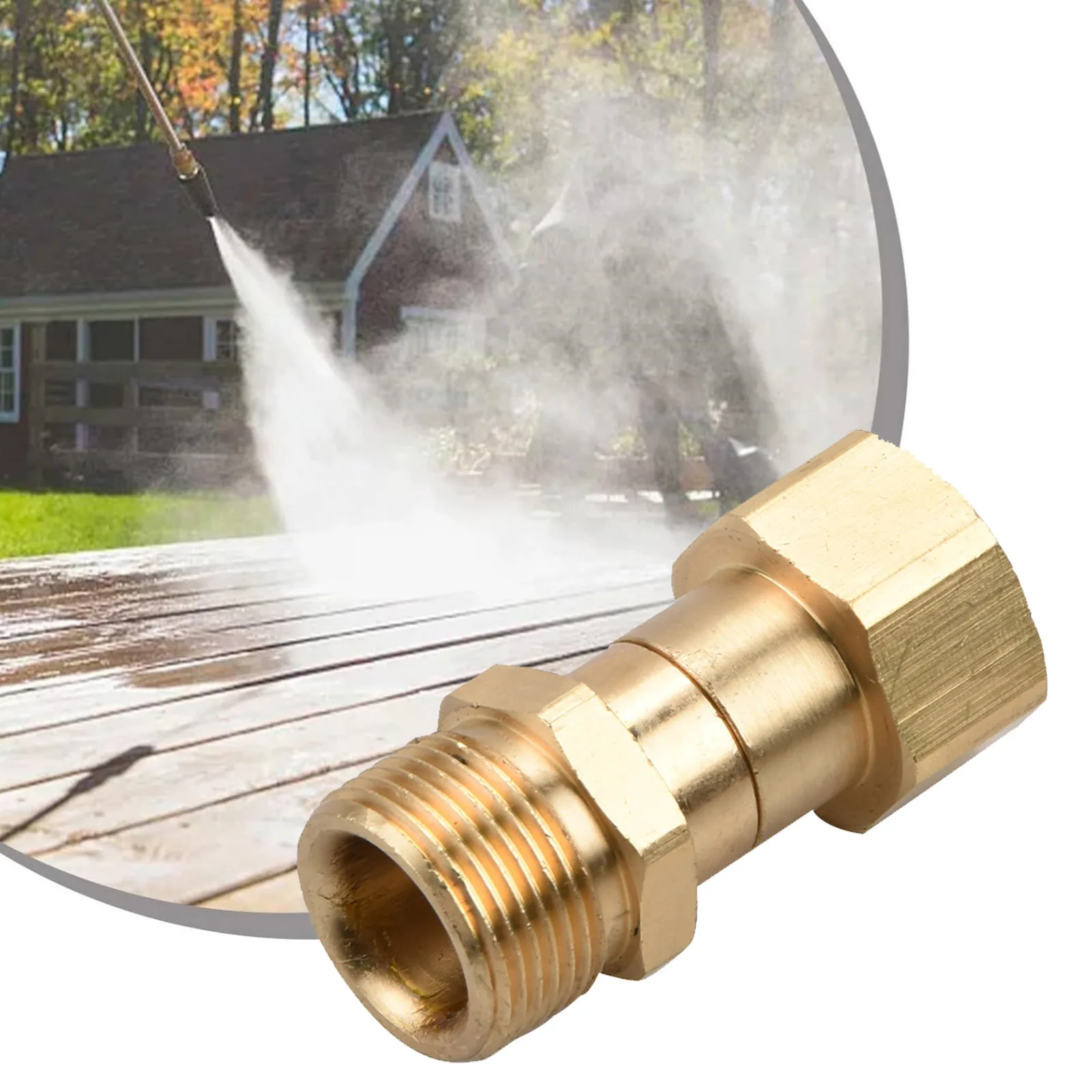 Brass Pressure Washer Swivel Joint M22 14mm Male Female Thread, 360° Rotation Anti-Kink Connector 3000 PSI Durable
