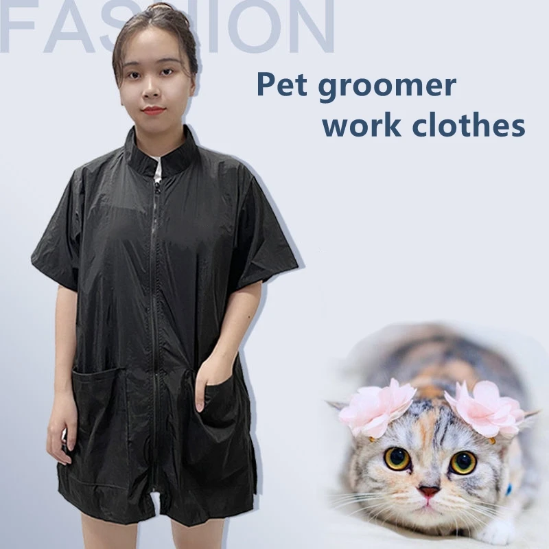 Pet Dog Grooming Working Clothes Pet Shop Uniforms Waterproof Anti Hair Hair Salon Hairdresser Robe Barber Shop Gown Y0520