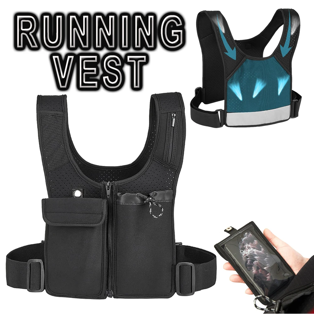 

Tactical Chest Bag Adjustable Running Waistband Vest with Dual Pocket Water Bottle Holder for Workout Running Walking Hiking