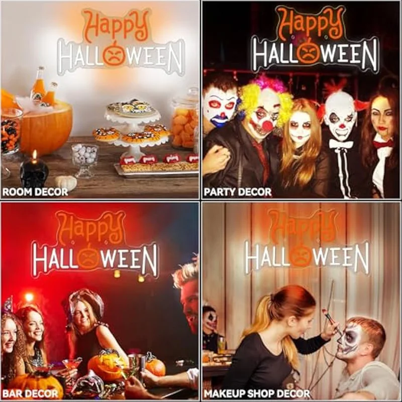 Halloween Pumpkin Neon Sign for Wall Decor Dimmable LED Light Up Sign Bedroom Home Bar Halloween Party Decor Backdrop
