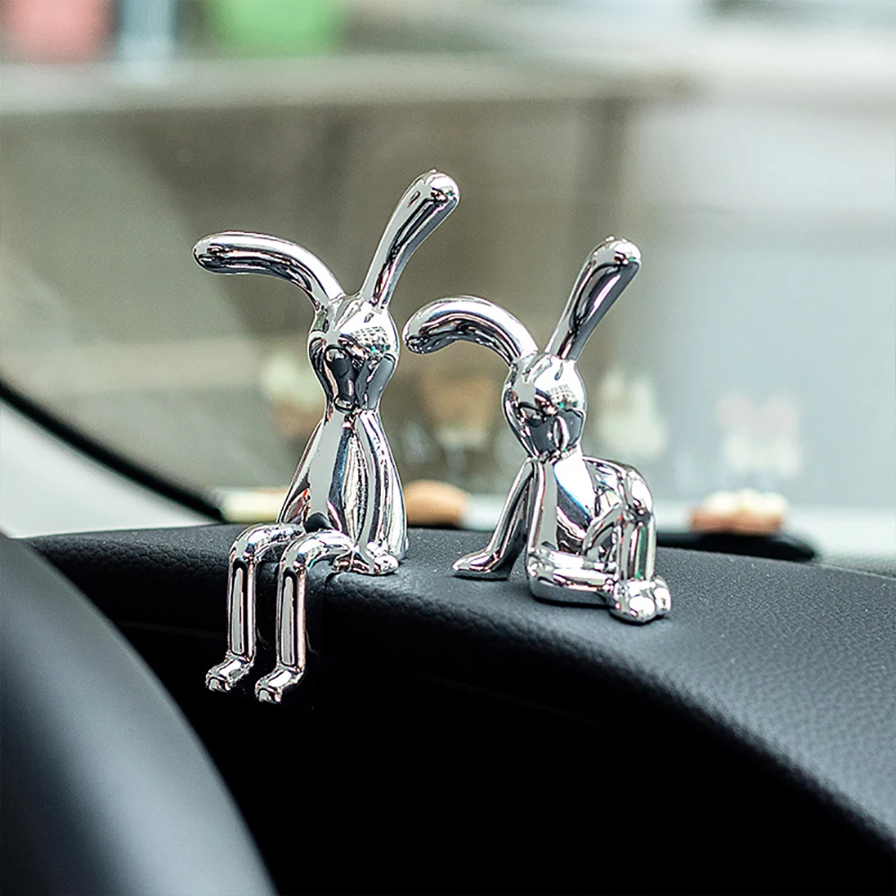 2PC Rabbit Decorative Ornaments Cartoon Long Eared Rabbit Center Console Decor Pastable Plating Rabbit Home Furnishings Ornament