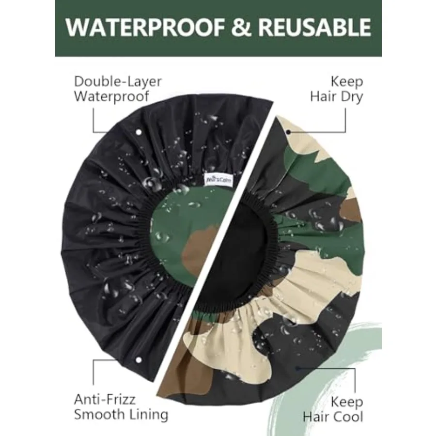Shower Cap for Men, Waterproof Reusable Hair Cap with Dual-Layer Design, Reversible Double-Sided Use, Stretchable Elastic Band,