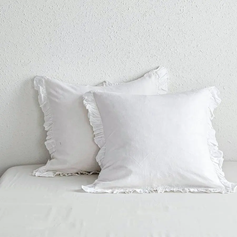 

100 Linen Euro Sham Covers with Ruffle, 2Pcs Pillow Covers 26x26 Inches, Euro Pillow Shams for Bed Couch French Home Decor Luxur
