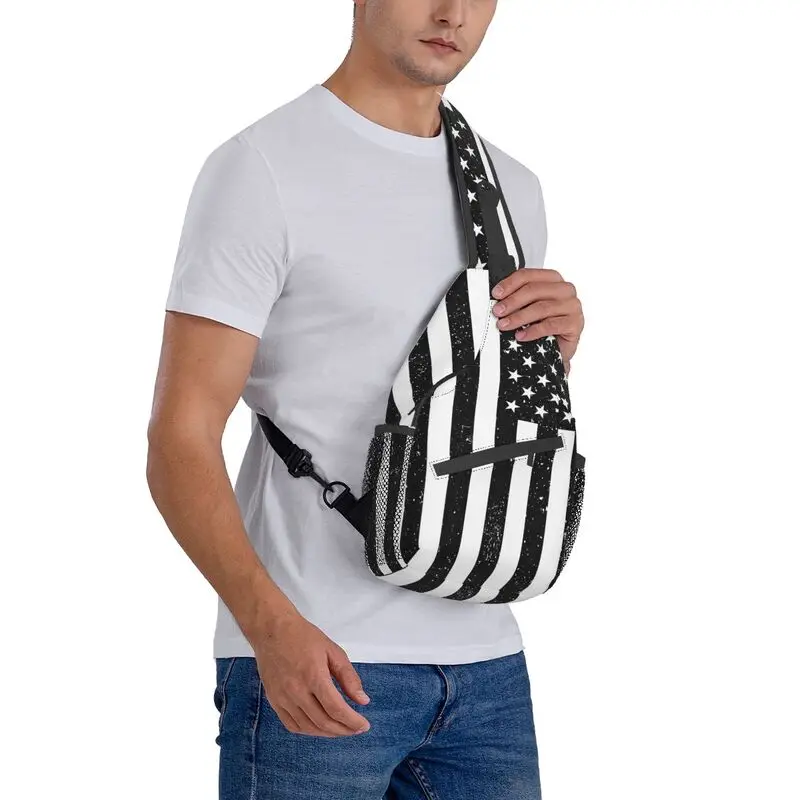 Bolsos con bandera americana Grunge para hombre, mochila cruzada de hombro a rayas, mochila de pecho, mochila de viaje, senderismo, mochila de día